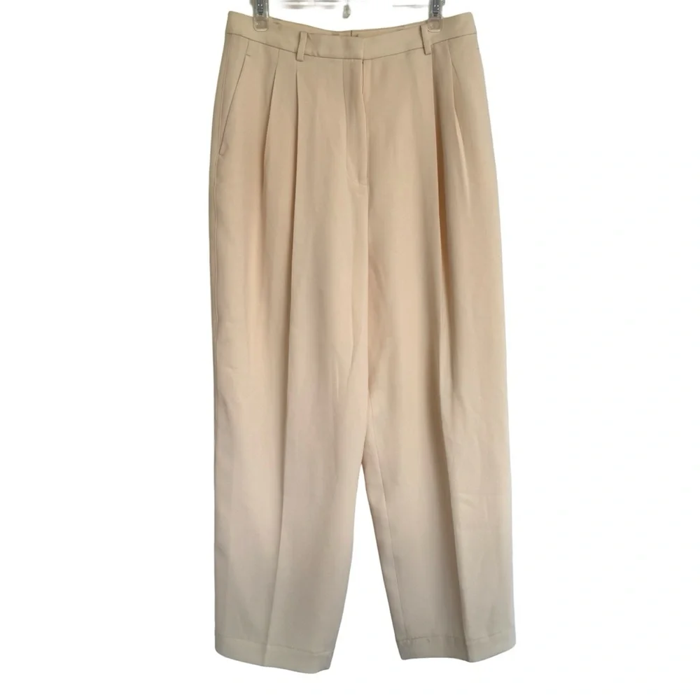 Tory Burch Cream Wide Leg Pleated Pants